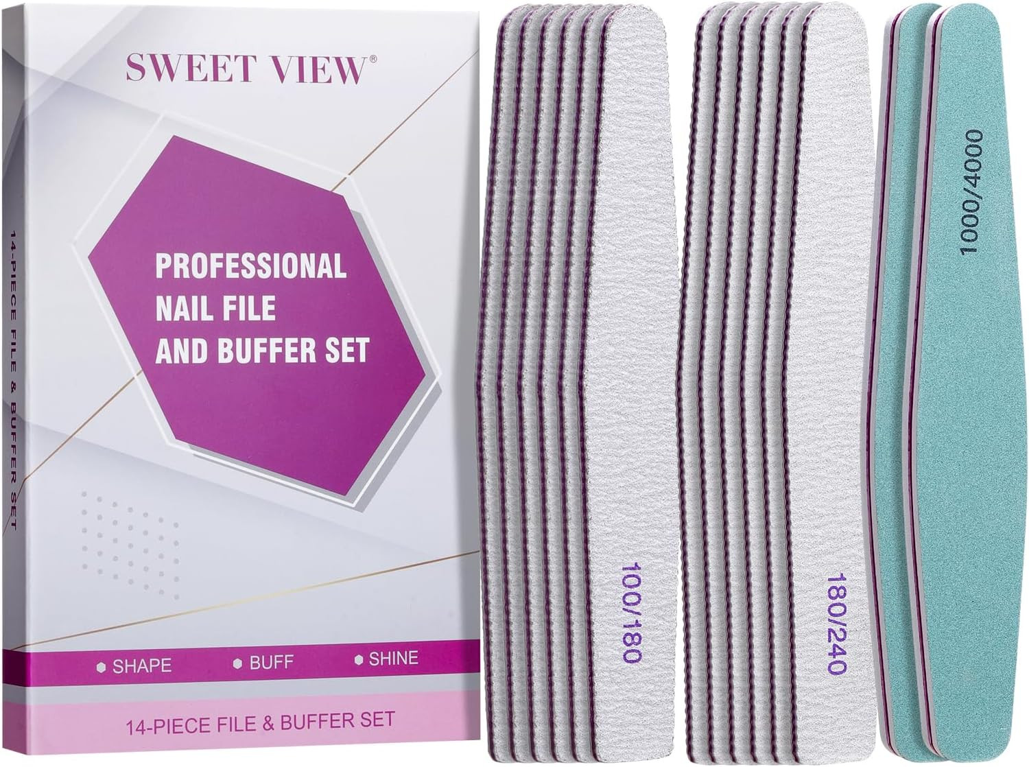 14PCS Nail Files & Buffers for Natural, Gel and Acrylic Nails | Professional Eme