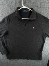 Polo Ralph Lauren Estate Rib Knit 1/4 Zip Sweater Gray Medium Long Sleeve Cotton