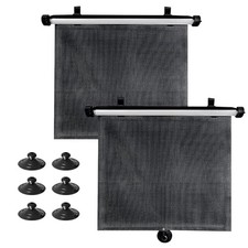 2PCS Car Window Shades, 18" 16" Retractable Side Window Roller Black Black