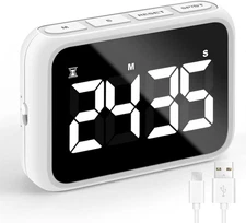 USB Rechargeable Loud Digital Kitchen Timer with Large LCD Display & Adjustable
