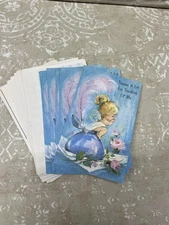 Vintage American Greeting Card Corp Ohio Angel Pink Feather Pen Thank You