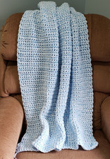 Handmade Crochet Afghan 42x33 Blue White Soft Lap Throw Kids Blanket Home Decor