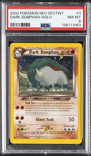 2002 POKEMON NEO DESTINY #3 DARK DONPHAN-HOLO PSA 8