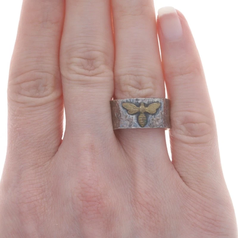 Lavender Cottage Bee Statement Band - Sterling Silver 925 Brass Nature Ring Sz 8 - Image 2 of 4