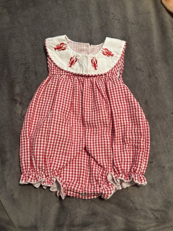 Smocked Lobster Gingham Baby Girl 18-24 Months Dress Romper Outfit Red White