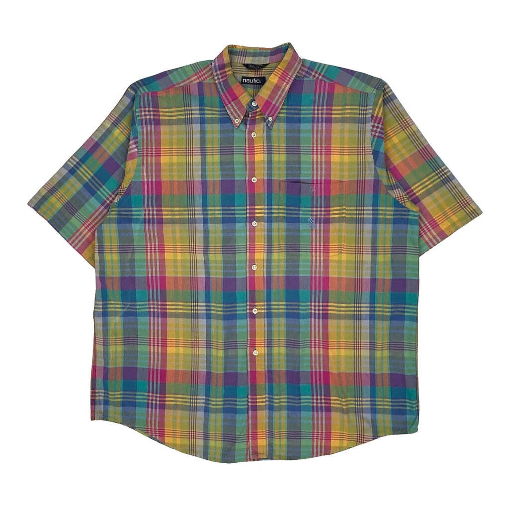 Nautica Checked Short Sleeve Shirt - Large Multicoloured Cotton