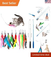 2PCS Feather Wand Set with 10 Teaser Refills for Active Cats  Kittens