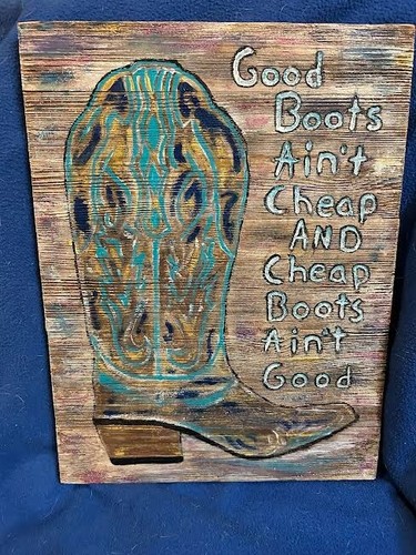 Hand Painted Wooden Cowboy B. Wall Plaque Plank Pine/12in 16in Unique/ Offers W.