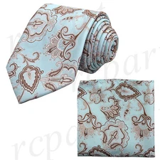 New Brand Q Men's Micro Fiber formal Neck Tie & Hankie Set Paisley blue wedding