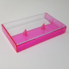 5 Cassette Tape Cases: Clear Front  Fluorescent Pink Back - Empty Plastic