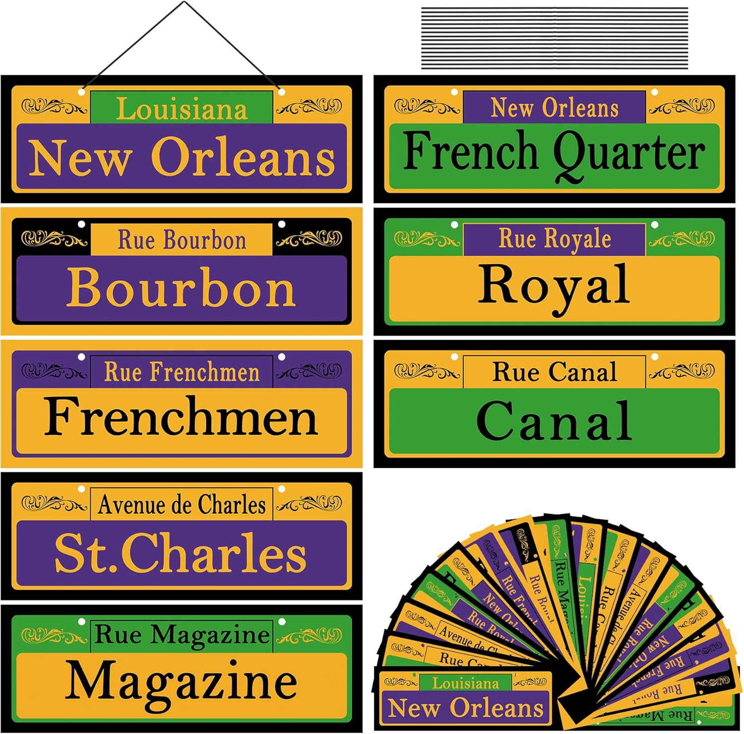 16PCS Mardi Gras Street Signs Decoration-New Orleans Hanging Street Sign-Double