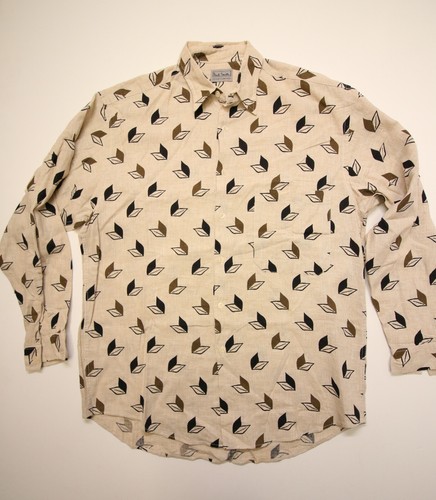 Paul Smith, Paul Smith Sportswear Shirt Mens 2 Vintage Linen Cotton Blend Abstract Leaf