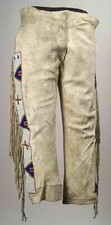 Men s Leather Pant Old Style Buckskin Suede Beaded Regalia Fringe Powwow NAP02