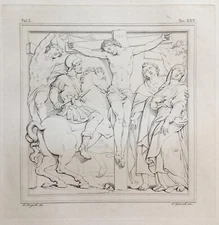 ARCHITECTURAL ENGRAVING ITALIAN BASILICA JESUS CRUCIFIXION