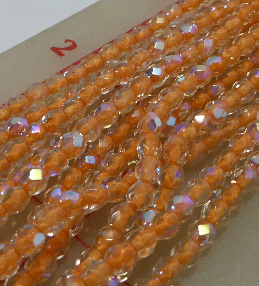 6 fios tchecos 3mm contas de vidro facetado polido a fogo cristal laranja forrado AB - Imagem 2 de 4