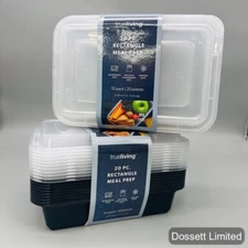 2- Meal Prep 33 Oz Rectangular Food Containers, Lids, 10 Pack Black Microwavable