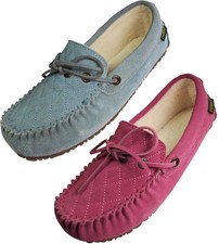 Old Friend Womens Molly Suede Moccasin Slip On Terry Cloth Lining Slipper