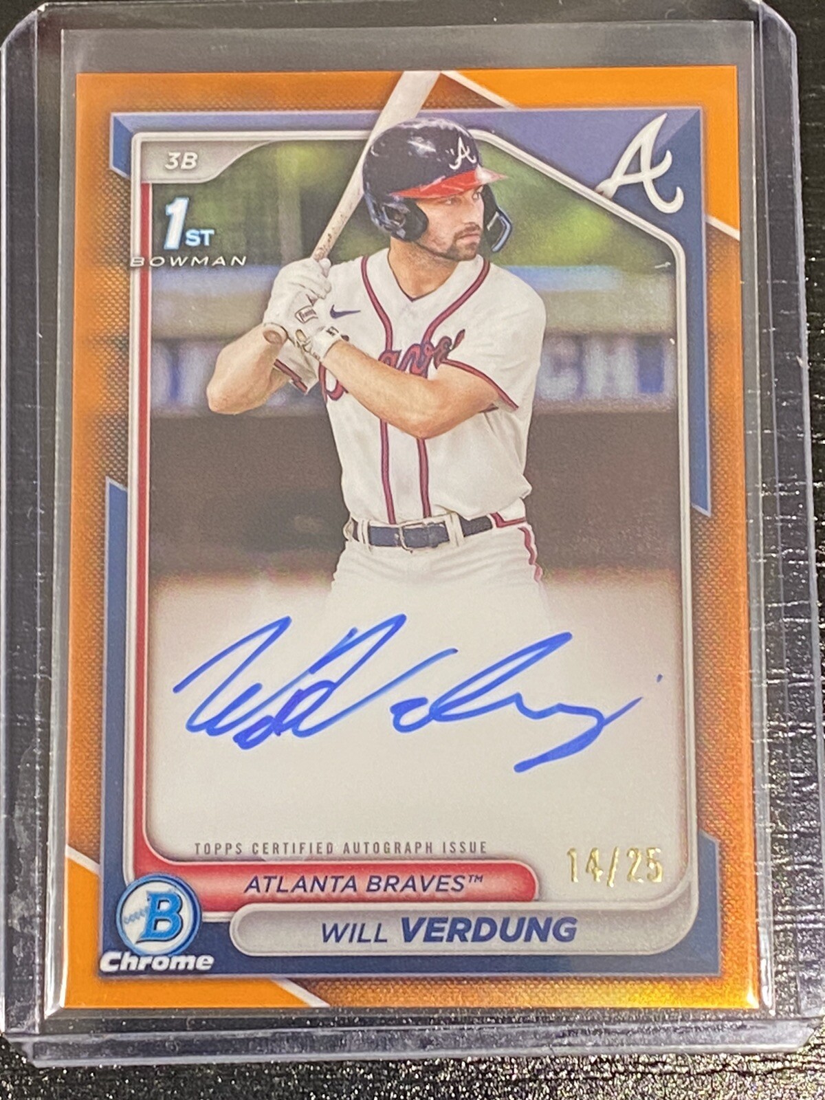 Will Verdung 2024 Bowman Chrome 1st Auto ORANGE REFRACTOR SP 14/25 - Braves