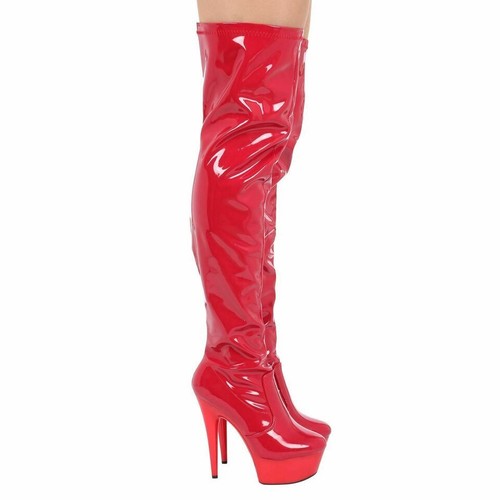 Damen Herren über dem Knie breite Bein Stretch Stiletto Absatz Fetisch Plateau Stiefel - Bild 6 von 11
