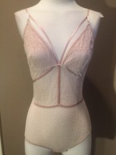 Julia M Sheer Strappy Nude Beige Mesh Bodysuit Cami One Piece
