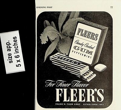 1944 Fleers Candy Coated Gum Pepermint Vintage Print Ad 5877