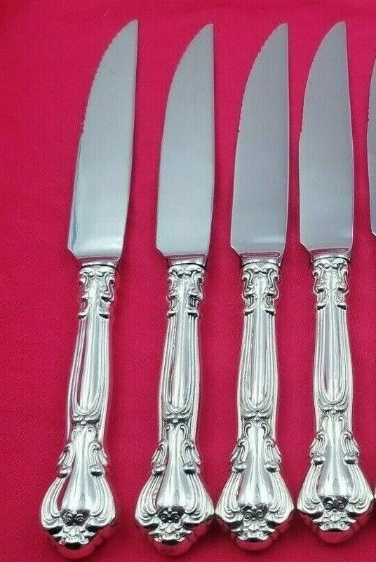 4 Chantilly by Gorham Sterling Handle Serrated Steak Knives Custom Made