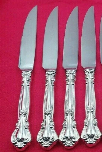 4 Chantilly by Gorham Sterling Handle Serrated Steak Knives Custom Made