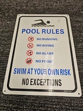 (QTY 3) Pool Rules Sign Warning Swim At Your Own Risk Sign 13-3/4" x 9-3/4"