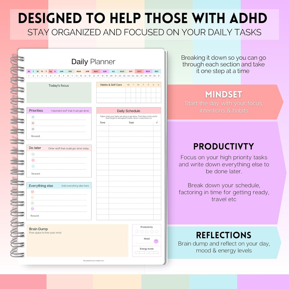 ADHD Daily Planner for Neurodivergent Adults Productivity Daily