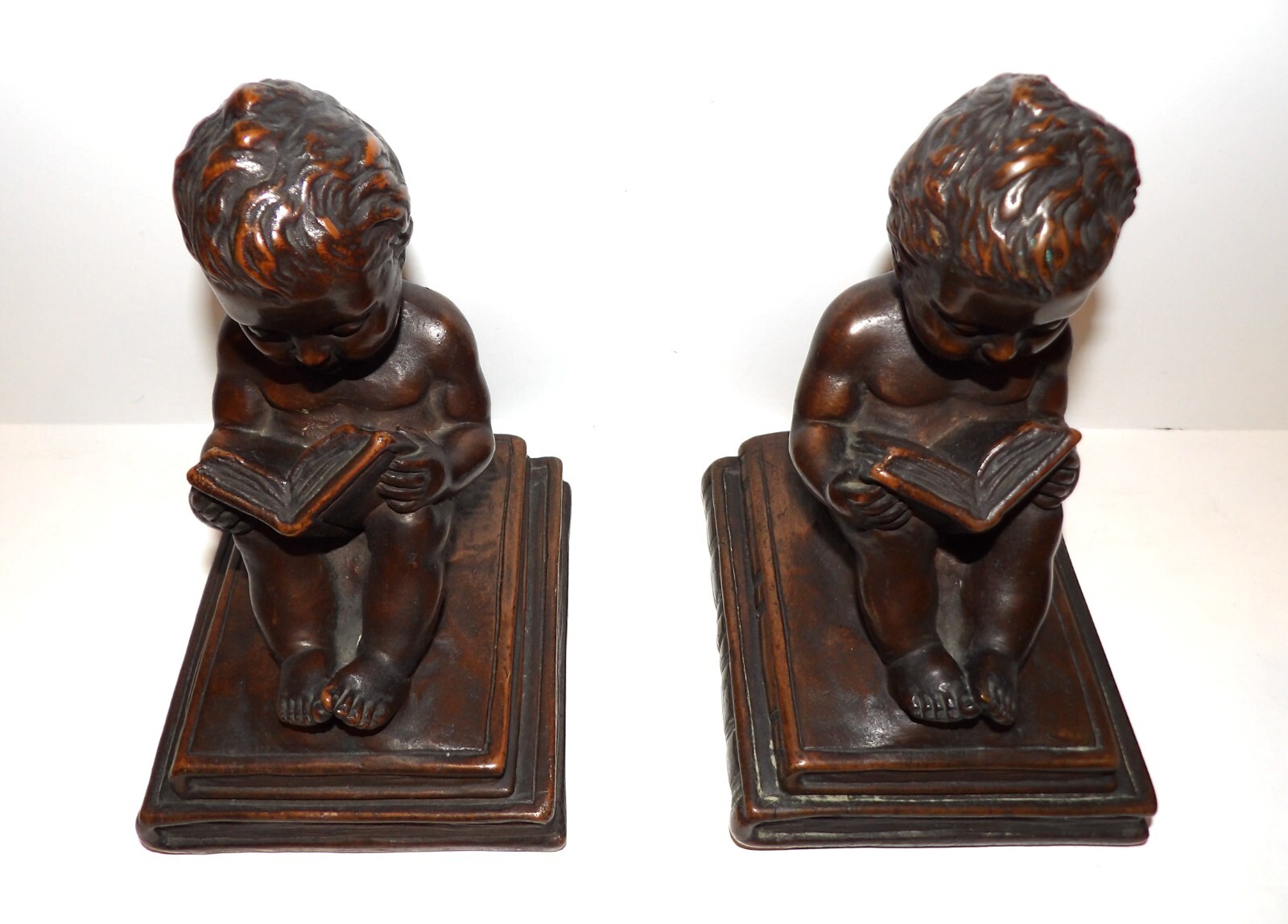 VINTAGE RARE KBW KATHODIAN BRONZE WORKS BRONZE CLAD CHERUB 7" SCULPTURE/BOOKENDS