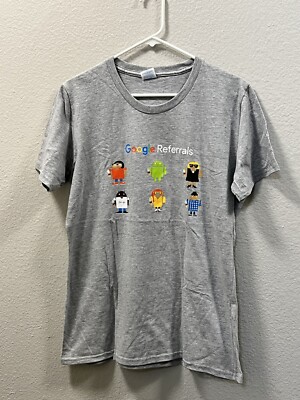 RARE Google Referrals T-Shirt L Port & Company Gray 8-Bit Pixel Character Tee