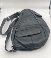 Paul & Taylor Large Black Leather Kidney Sling Shoulder Crossbody Organizer Bag