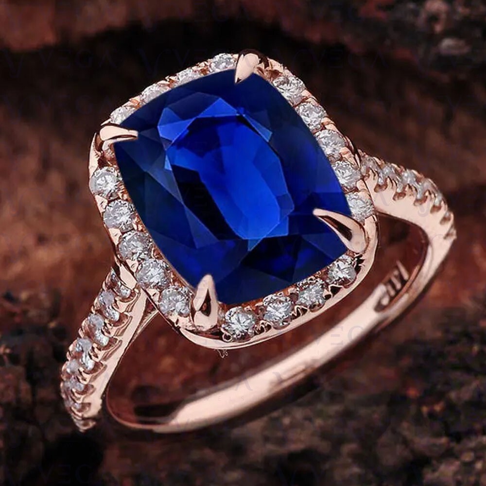 Cushion Cut Natural Sapphire Diamond 100% 14k SOLID Rose