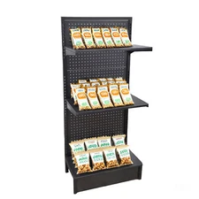 24.0" Wide Gondola Rack Stand with Two Shelves Black Pegboard Display