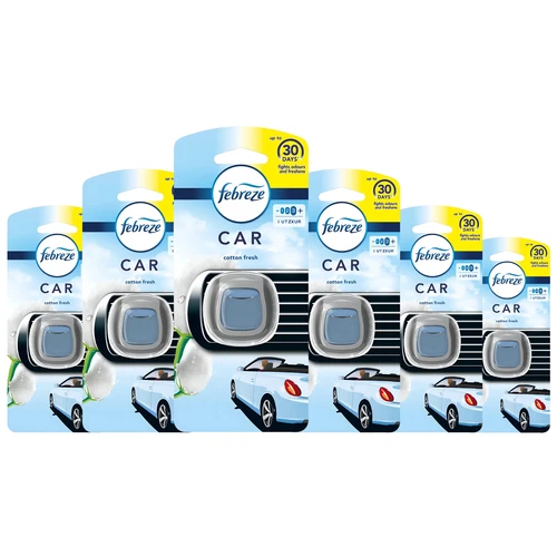 Febreze Cotton Fresh Car Clip Air Freshener Odor Eliminating Car Vent Liquid x6
