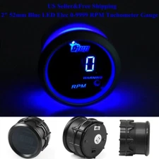 US 2" 52mm Blue Digital LED Elec 0-9999 RPM Tachometer Tacho Gauge Car Motor