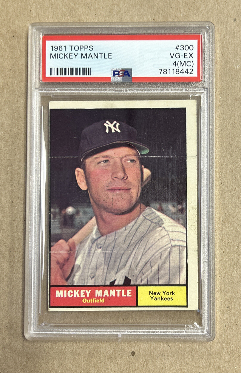 1961 Topps Baseball Mickey Mantle New York Yankees Card #300 PSA 4