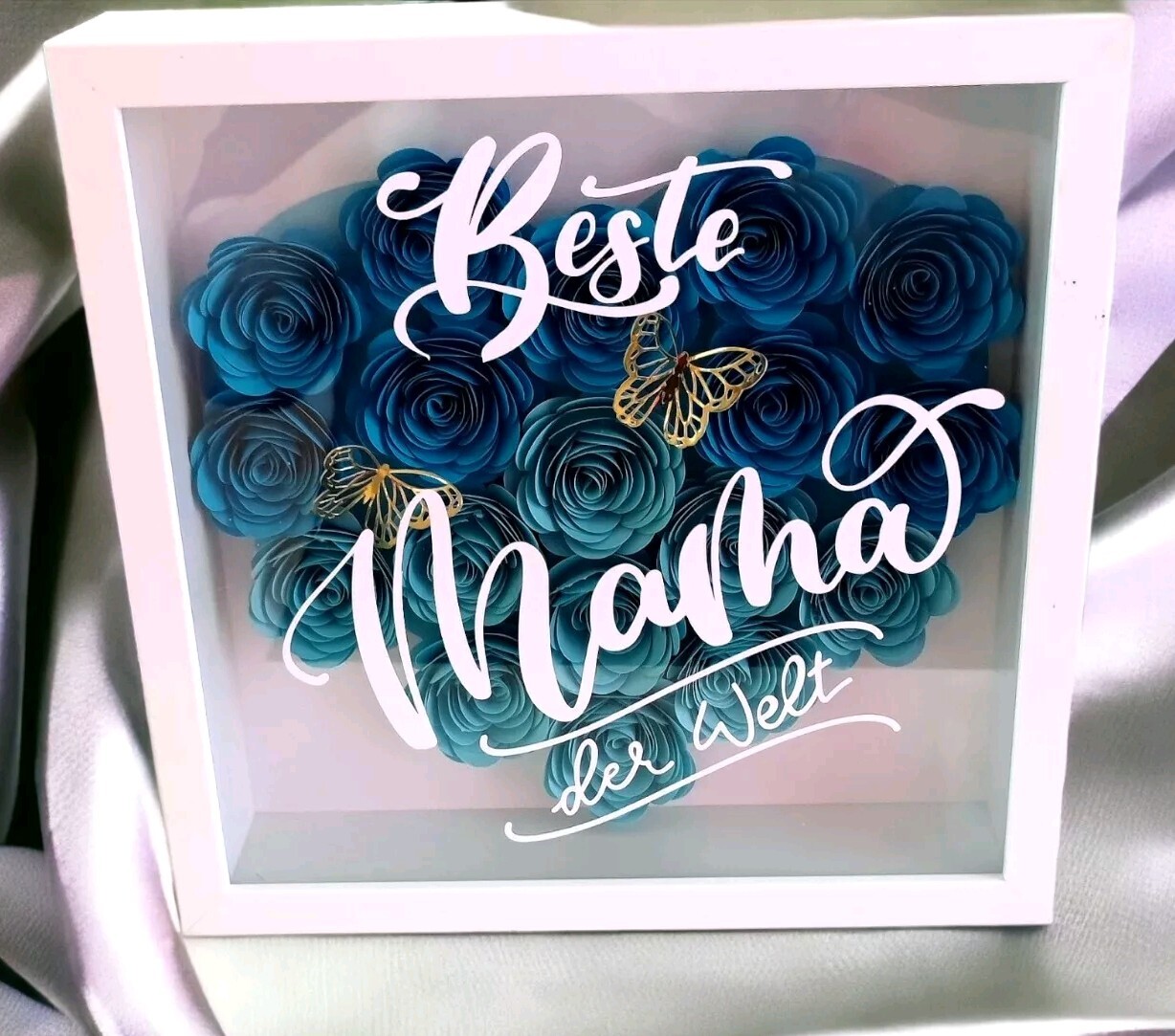 Flowerbox Bilderrahmen mit TEXT Geschenk BLUMEN Geburtstag Muttertag Etc.