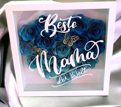 Flowerbox Bilderrahmen mit TEXT Geschenk BLUMEN Geburtstag Muttertag Etc. 