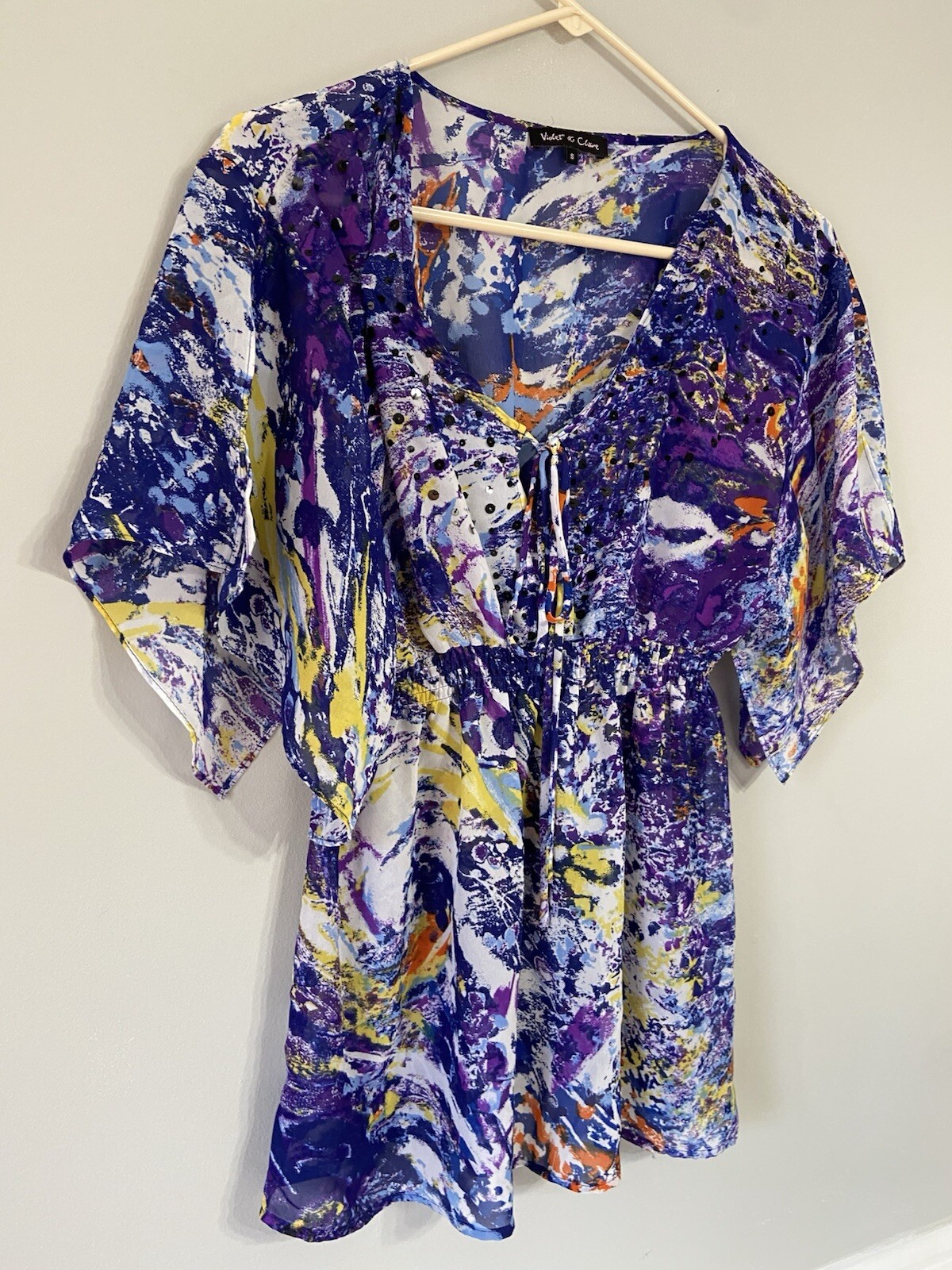 Violet and Claire Purple Sheer Split Sleeve Studded Blouse for Women