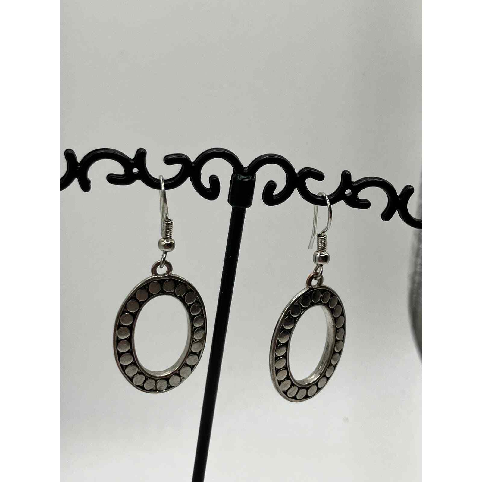 Silver-Tone Oval Dangle Earrings! - image 2