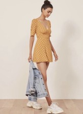 Rare Reformation Marylu Dress Gold Yellow Fall Floral Vintage Style Mini 12 L XL