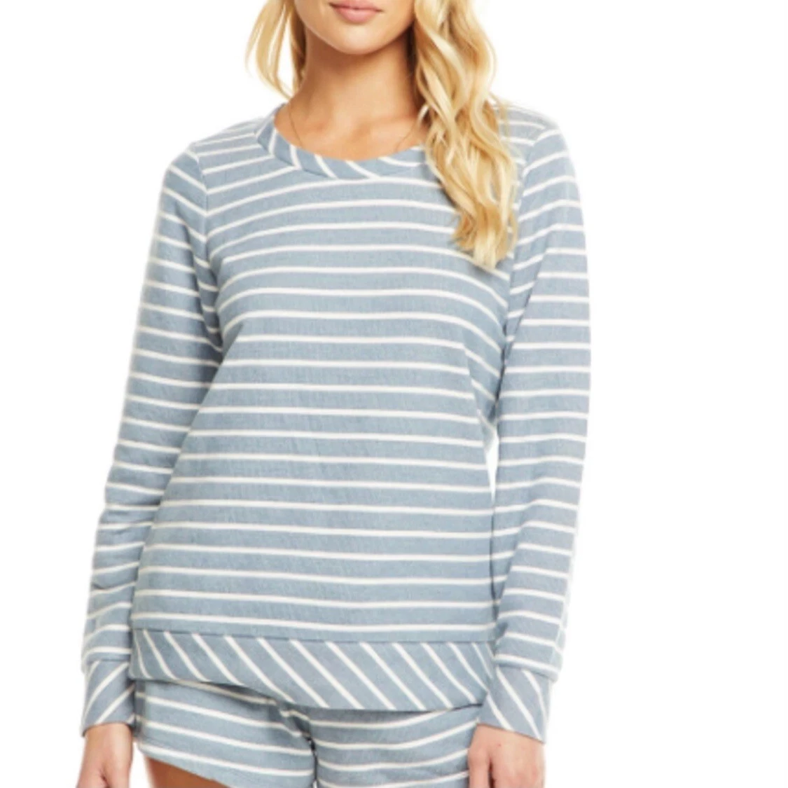 Chaser French Terry Pullover Blue White Stripe Top Size Small eBay