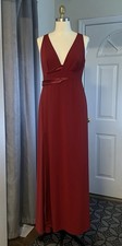 HALSTON Crimson Red Halter Evening Gown Size 12 Long Formal Dress Empire Waist