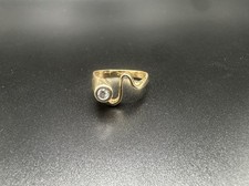 14K Yellow Gold Diamond Solitaire Bypass Swirl Wave Ring Bezel Set 3.2g Size 5.5