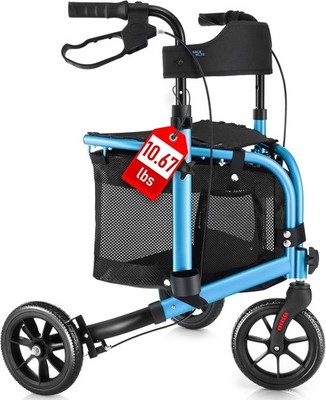 WALK MATE Lightweight 3-Wheel Walker with Seat Tri-Rollator for Seniors Blue