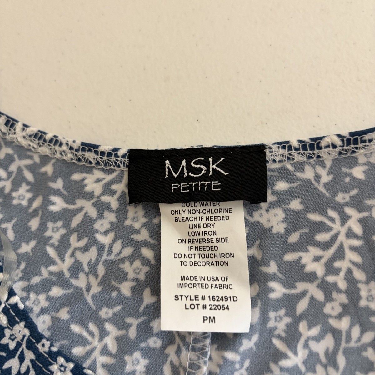MSK Dress Women's Petite Medium Blue Floral Short Sleeve Round