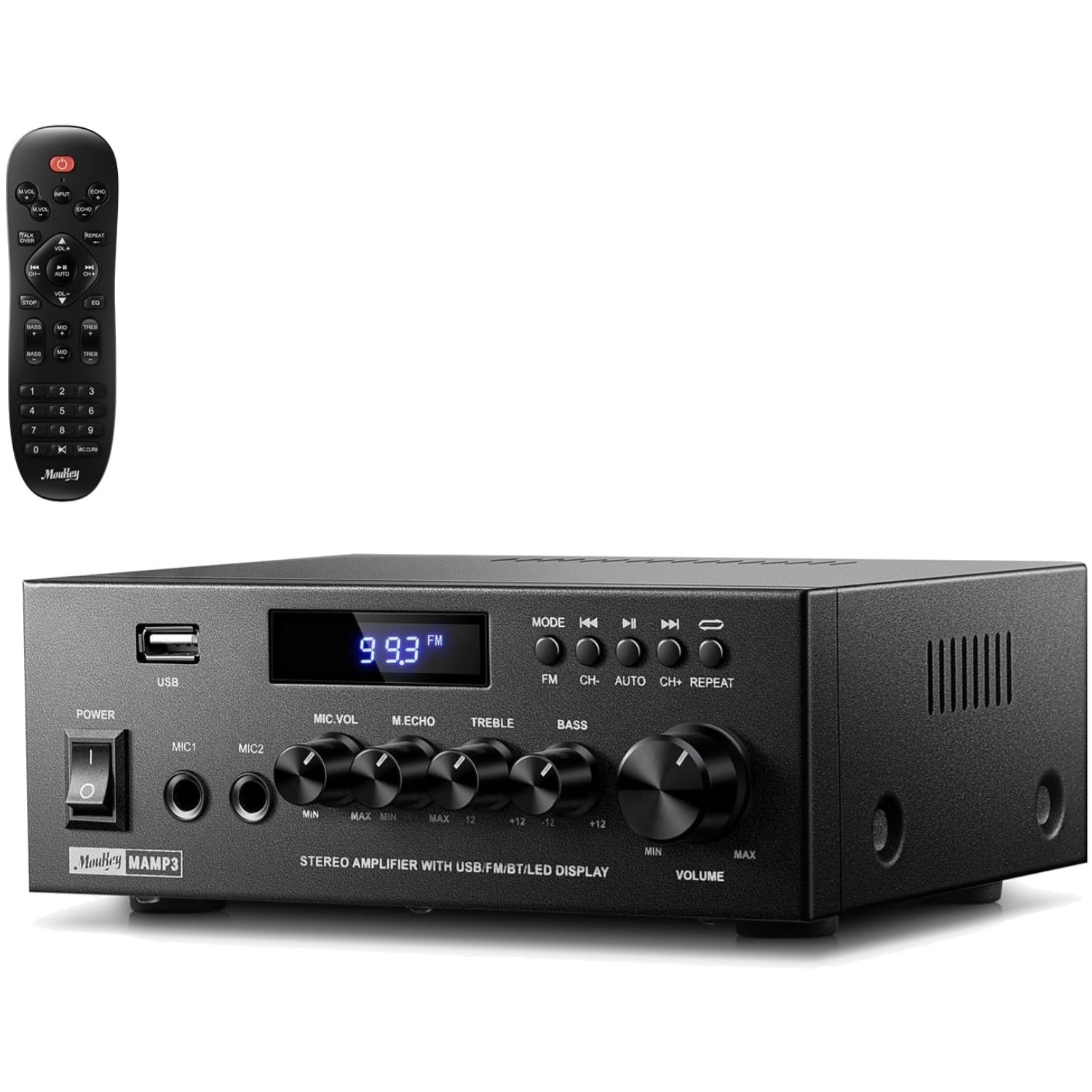 Home Audio Amplifier with Bluetooth 5.3, 300W Peak;