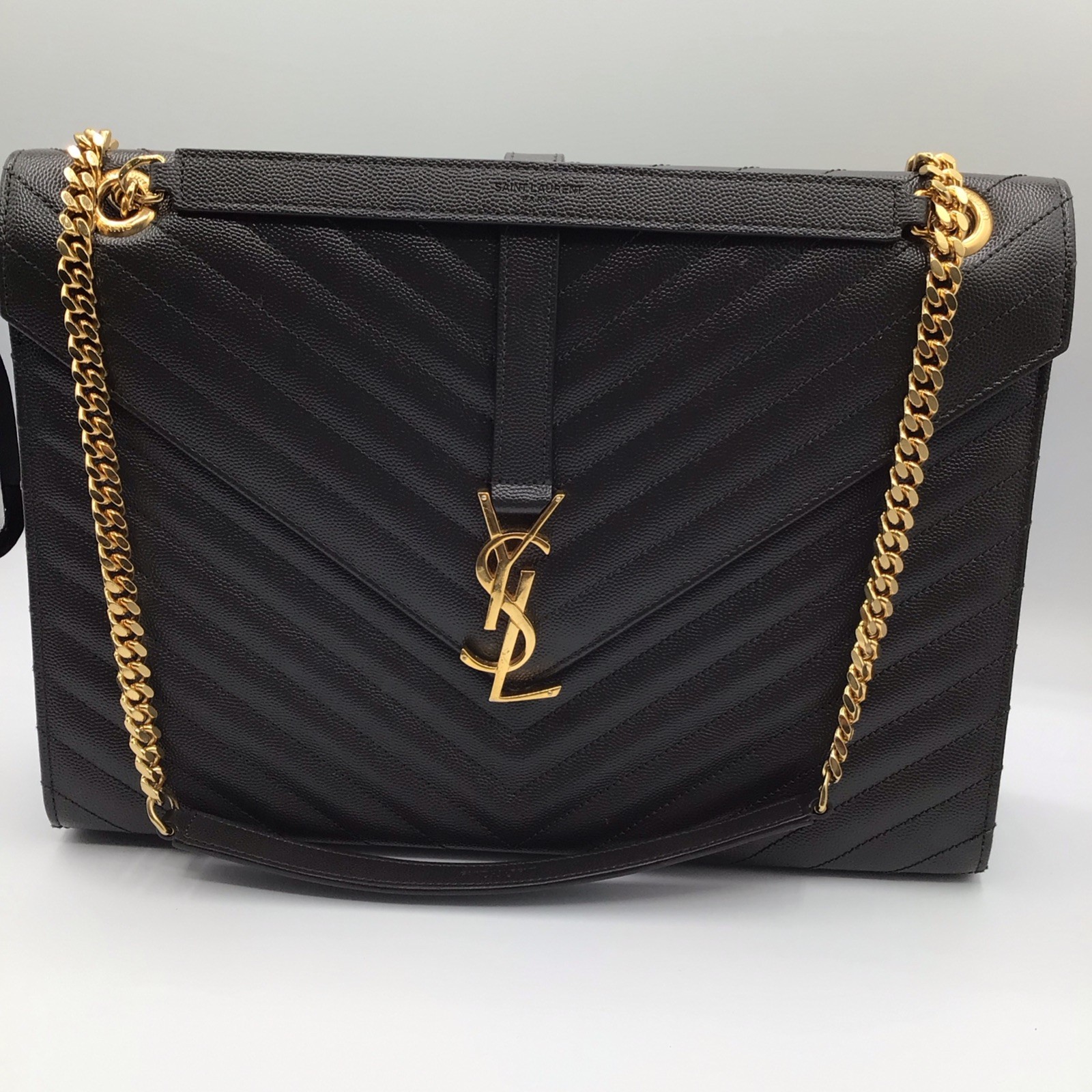 SAINT LAURENT ENVELOPE LARGE BAG IN MATELASSÉ GRAIN DE POUDRE EMBOSSED LEATHER