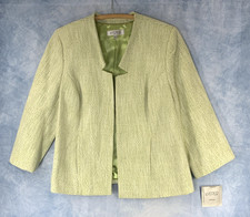 Womans Kasper Open Front Blazer Jacket Size 14W Green 3/4 Sleeve Career Office